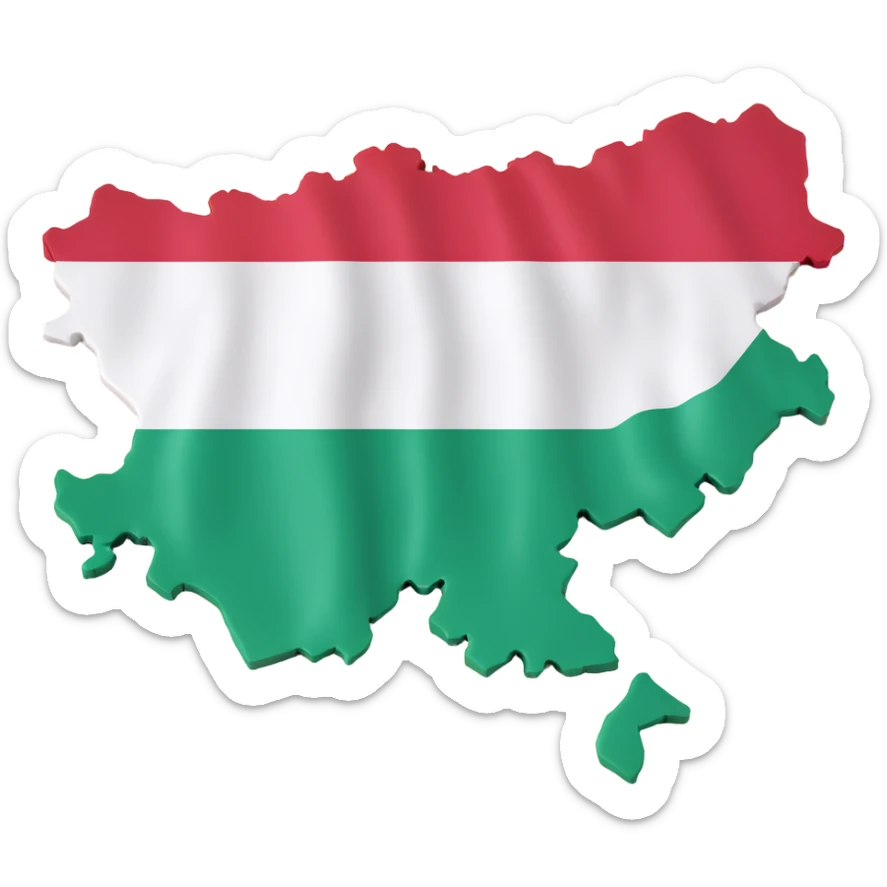 3D illustration of Hungary's map with the Hungarian flag colors clearly visible and vibrant on the terrain sticker