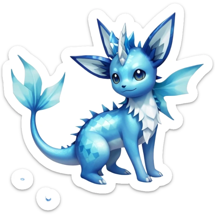 Shiny Sparkly Ethereal Iridescent Nebulae Exotic Colorful Vaporeon-Glaceon-Amaura-Aurorus-Fakémon-hybrid-creature (full body)  sticker