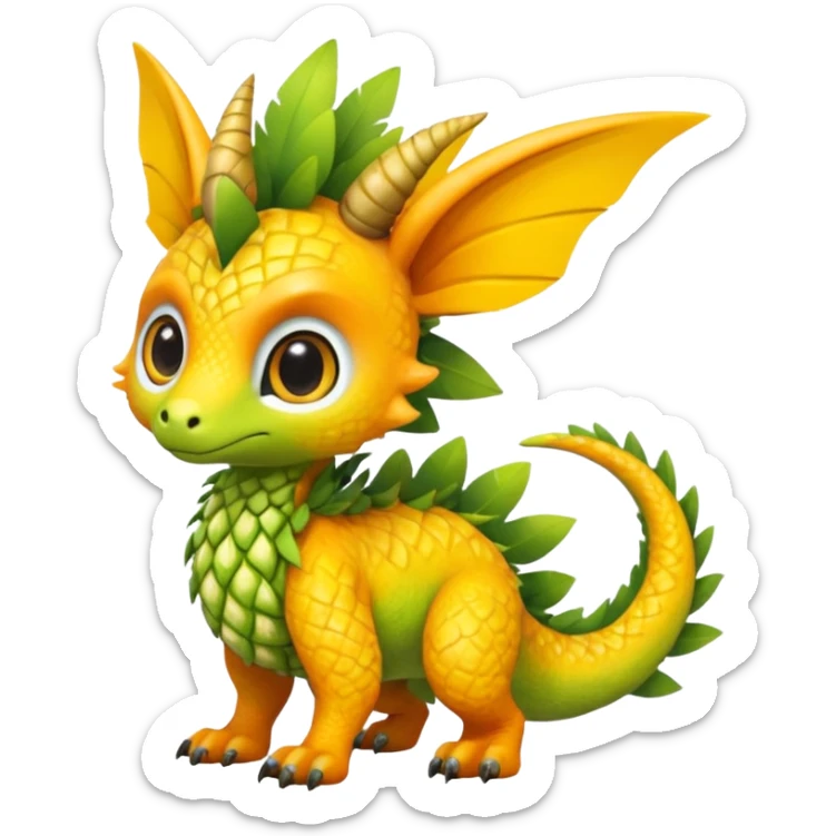 Mango-Pineapple-Kiwi-themed "Dutch Angel Dragon"-"Vernid"-"Trico"-furry-Fakémon-hybrid-creature (full body) sticker