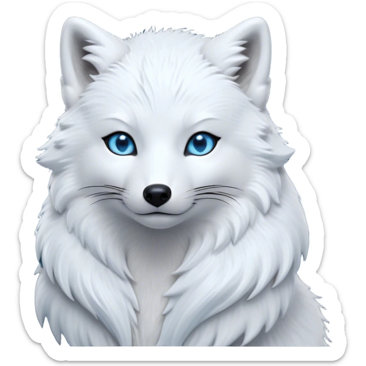 Cinematic Noble Arctic Fox Portrait Emoji, Poised and regal, with a compact, agile build and a luxurious, pure white Fur accented by a subtle hint of icy blue, deep-set soulful piercing eyes, Simplified yet sharp and sophisticated features, highly detailed, glowing with a soft, dignified glow, high shine, intelligent and cunning, stylized with an air of arctic elegance, focused and attentive, soft glowing outline, capturing the essence of a watchful and confident fox, so majestic it feels as though it could dash out of the screen with effortless authority! sticker