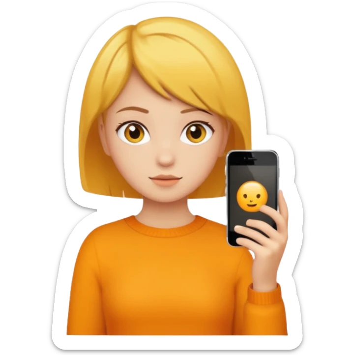 orange girlA brownish-yellow girl with short hair is taking a photo with her iPhone. sticker