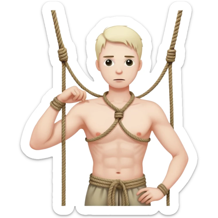 A man with a rope tied by his neck hanging, x mark eyes and the tong is out, full body hanging sticker