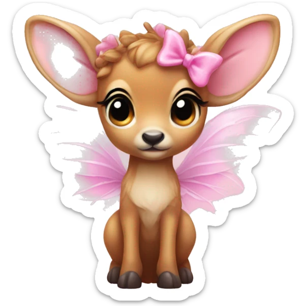 baby deer with fairy wings and a pink bow around its neck  sticker