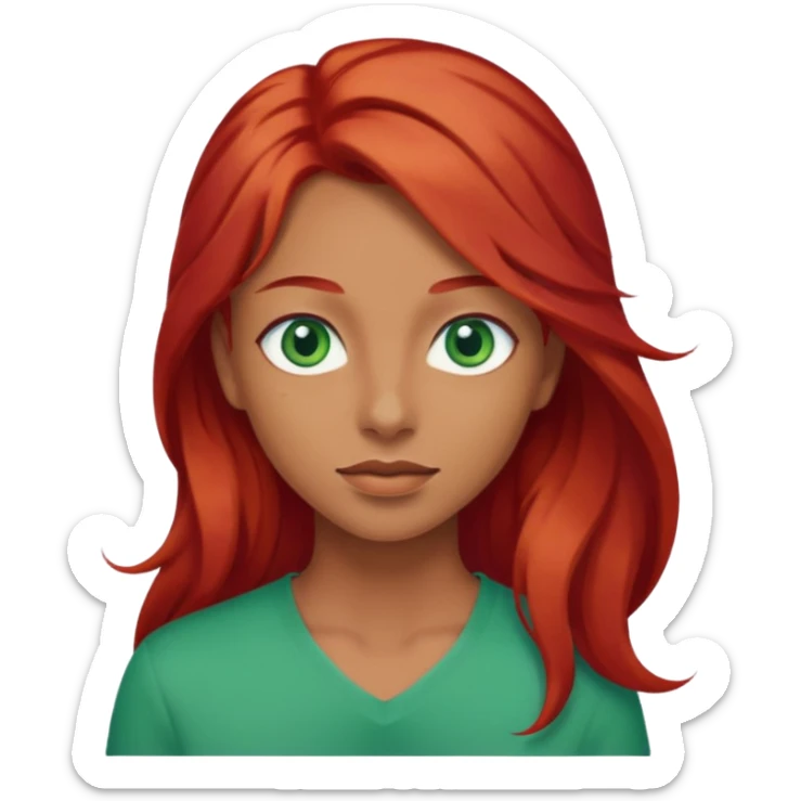 Like the first but her eye green  and blue and her hair red that brolong herwn  sticker