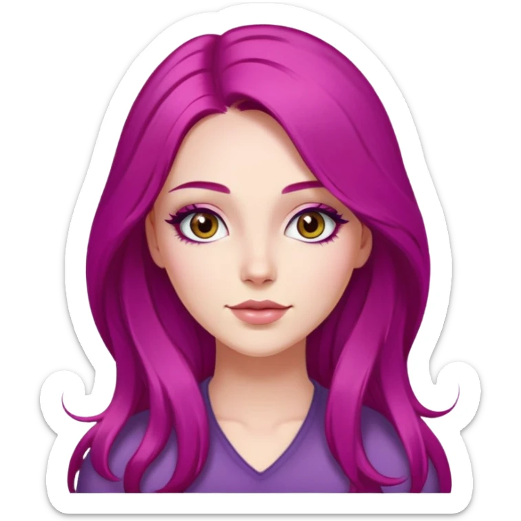 pretty woman with middle parted long magenta hair and long eyelashes brown eyes sticker