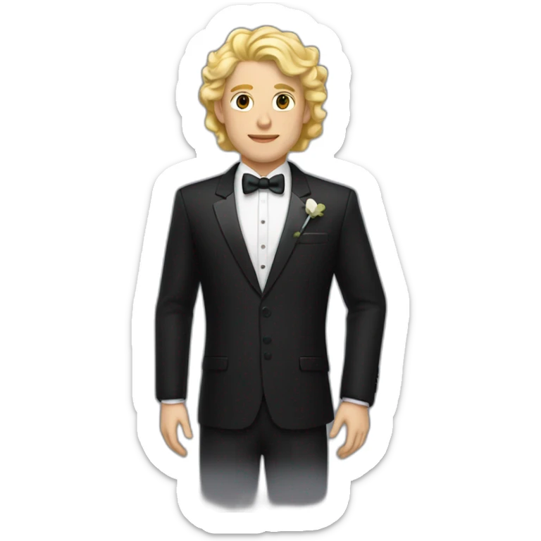 An elegant couple the woman has blonde hair and is in a black dress the man has black curly hair and is in a black suit sticker