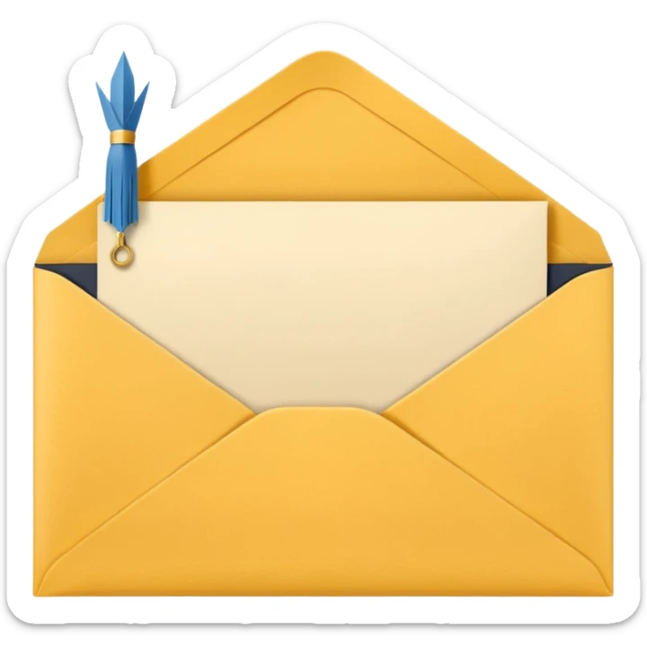 A simple emoji-style icon of a yellow manila envelope, flat and minimal, with clean edges, subtle paper texture, and a small graduation 2017 logo on the front, conveying academic completion and archived records. sticker