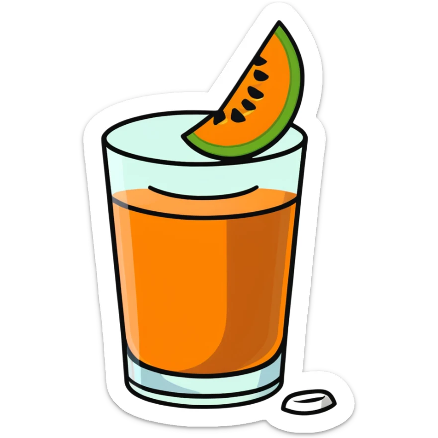 traditional carajillo coffee drink in a glass with a slice of cantaloupe melon beside it sticker