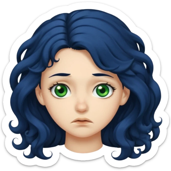 Girl with long  curly dark blue hair, green eyes, and very fair skin Disgusted sticker