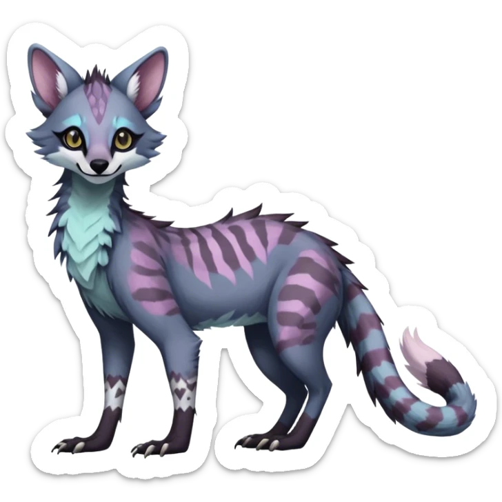 Feral Rare Fantasy dark pastel Vernid-Sergal-Genet-Trico-species by LiLaiRa, random markings, tufted tail, tufted ears, full body sticker