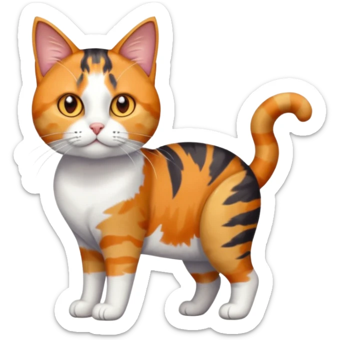 full body anxious looking colourful calico tabby cat with disproportioned head to body with fully white front legs sticker