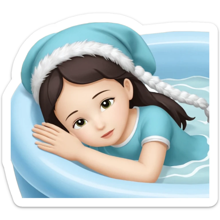 Девушка белокожая на беговой дорожке, с длинными светло-лиловыми волосами, в лиловом топе, в серых спортивных штанах, с черными ресницами sticker