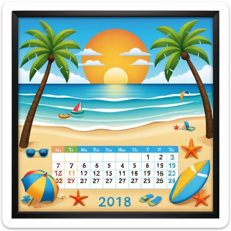 calendario playero con los dias  y el mes de marzo sin soles sonriendo sticker