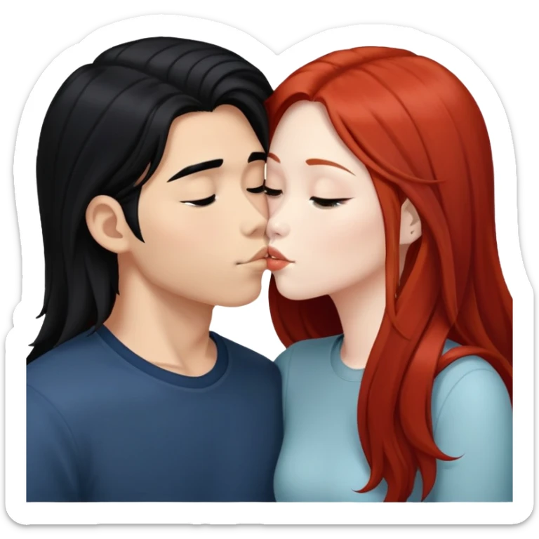 long hair asian boy kisses redhead white girl  sticker