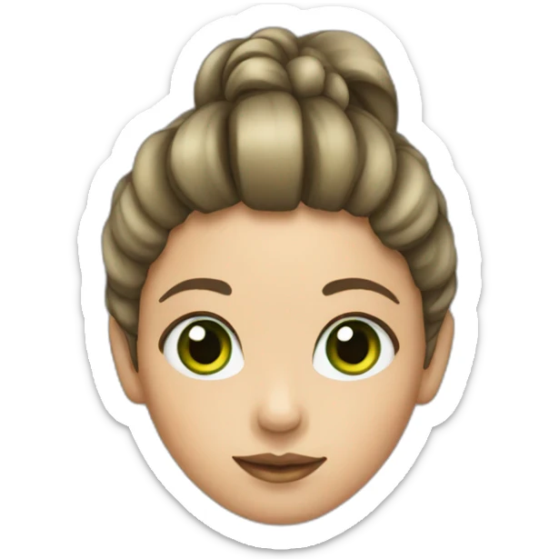 a girl with green big eyes and a round face with her hair tied back sticker