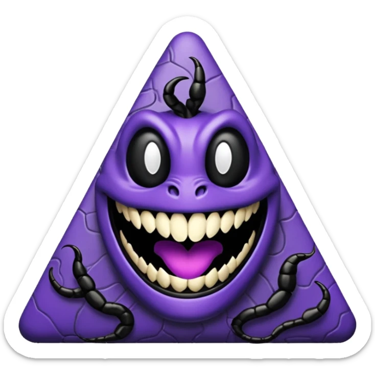 pyramide noir avec sourire de venom et des taches violettes en arriere plan sticker