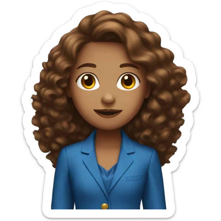 a girl in a blue pantsuit with long brown curly hair sticker