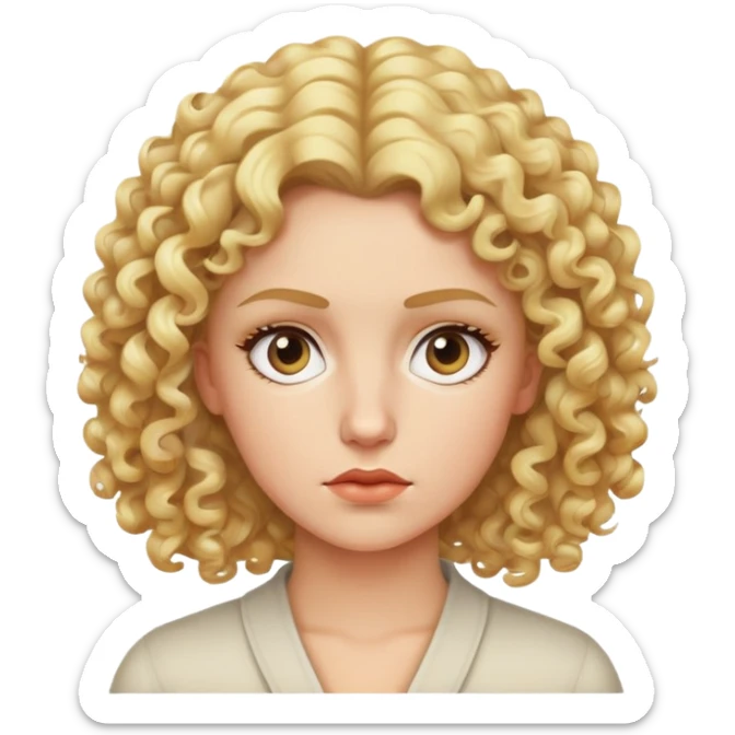 nữ 30 tuổi, tóc xoăn màu vàng, da trắng, mặt nghiêm túc sticker