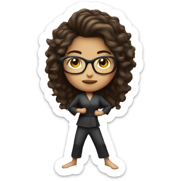 Girl doing power karate stance with glasses and long, curly, brunette hair sticker