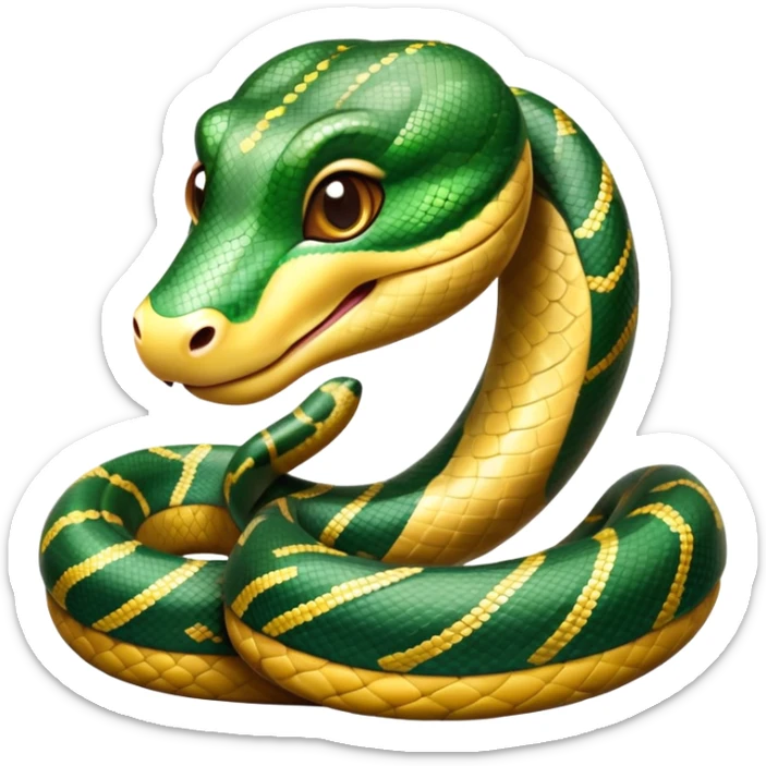 cinematic-cute-anaconda-portrait-emoji,-head-tilted-playfully-and-inquisitively,-with-a-sleek,-shimmering-body-adorned-with-detailed-scale-sriped patterns-and-round,-sparkling-eyes-full-of-wonder,-simplified-yet-irresistibly-adorable-features sticker