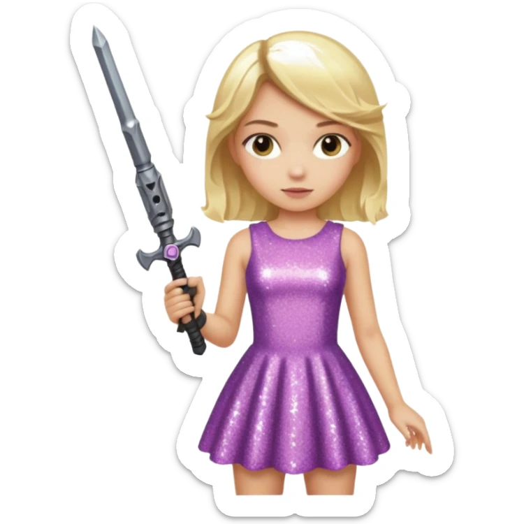the girl who has weapon in her hands in glitter dress and blonde hair  sticker