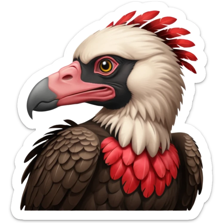 Mature vulture with black and red feathers looking towards the center of the image. sticker