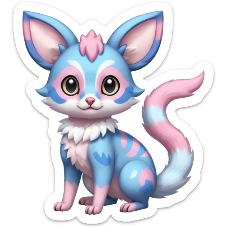 Rare realistic cute adorable epic aesthetic colorful Amaura-Sylveon-Civet-Genet-species-Fakemon-hybrid-creature, with markings, full body sticker