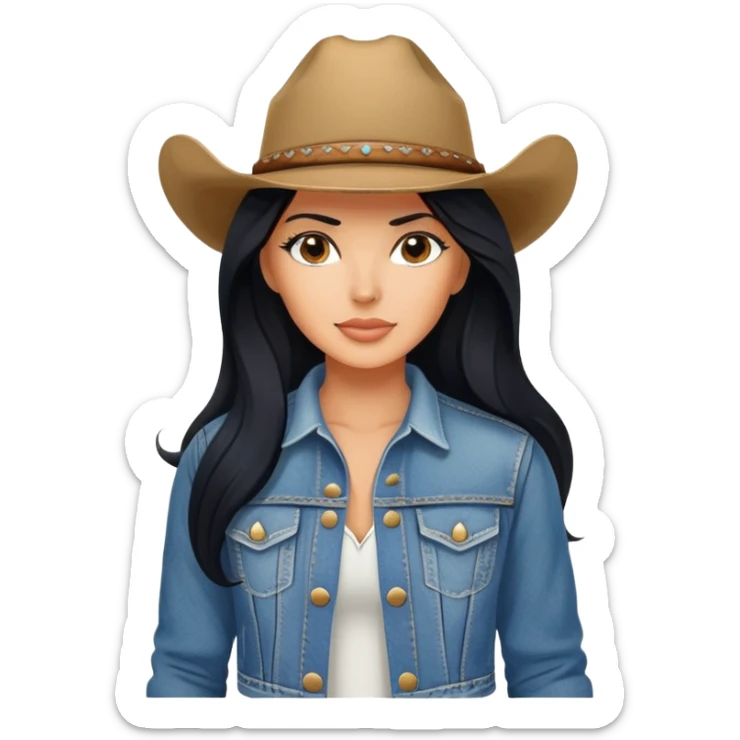 hot tanned woman with long black hair cowgirl style sticker