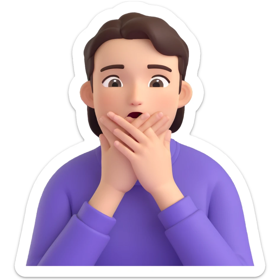 emoji of a person overwhelmed with excitement, flustered, hands covering mouth, eyes sparkling, energetic body language sticker