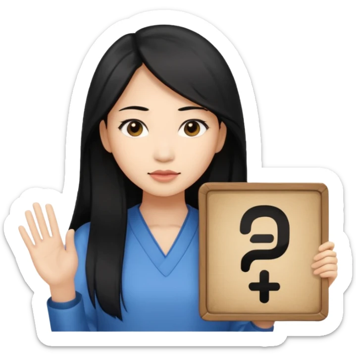 A dominatrix holding a large sign. Asian woman with long black hair sticker