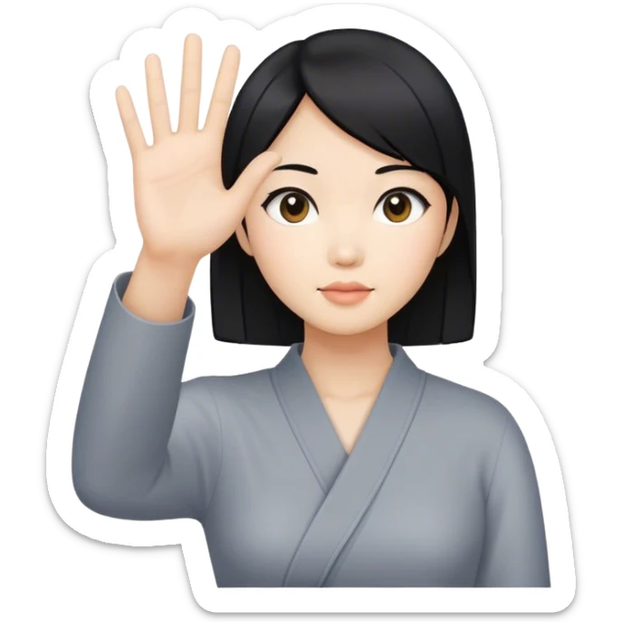 Asian Woman Gesturing with black bobbed hair who draws X-shape with her hand sticker