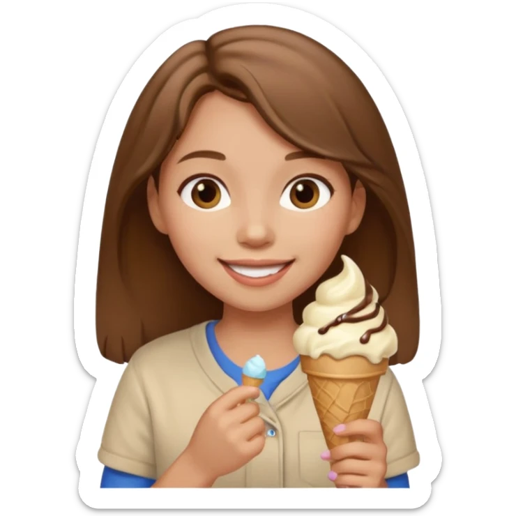Un fille  brune au vêtement  beige qui mange une glace sticker