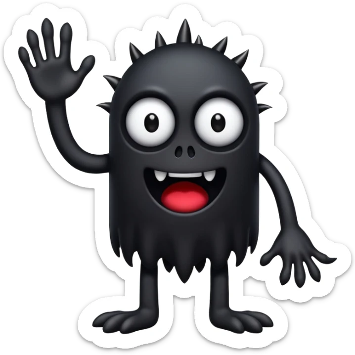 Scary, black monster with feet and arm with white eyes and like a emoji sticker