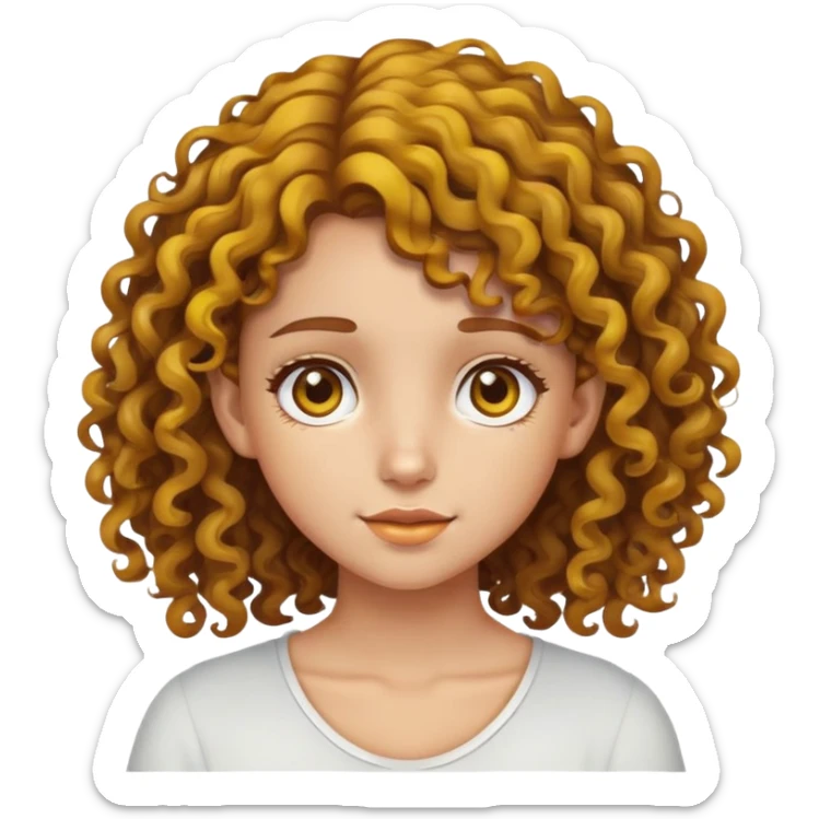 a brown curly hair girl witj ear side yellow highlight hair sticker