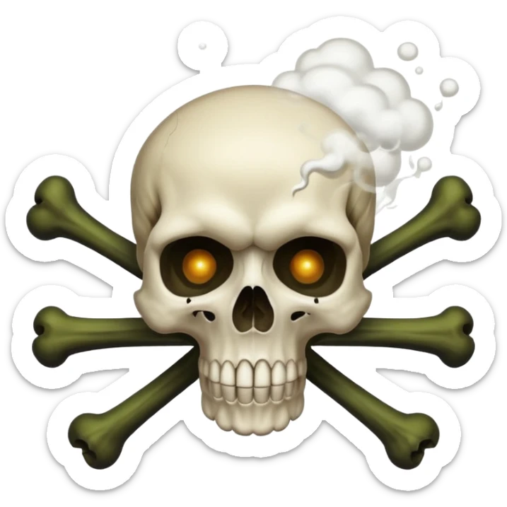 a poisonous cloud of gas, dark swamp color, with an image of a skull and two crossed bones behind the skull sticker