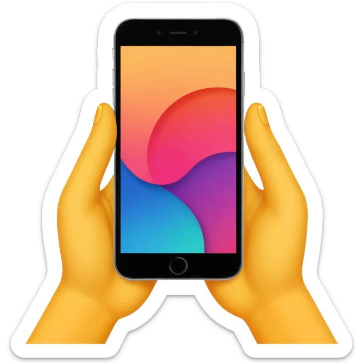 Un tac Tac a una pantalla de teléfono  donde se visualice el teléfono y las manos haciendo el movimiento y sea de colores vibrantes y resalntante sticker