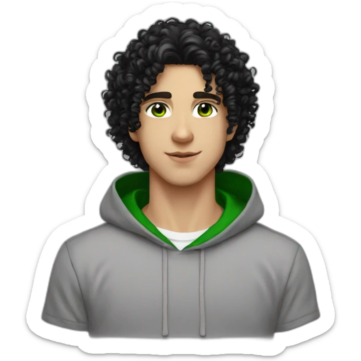 an EBOY blackhoodie green eyes curly black hair and caucasian sticker