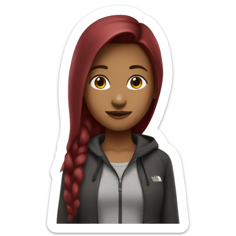 beautiful burgundy straight haired Girl wearing northface full body sticker