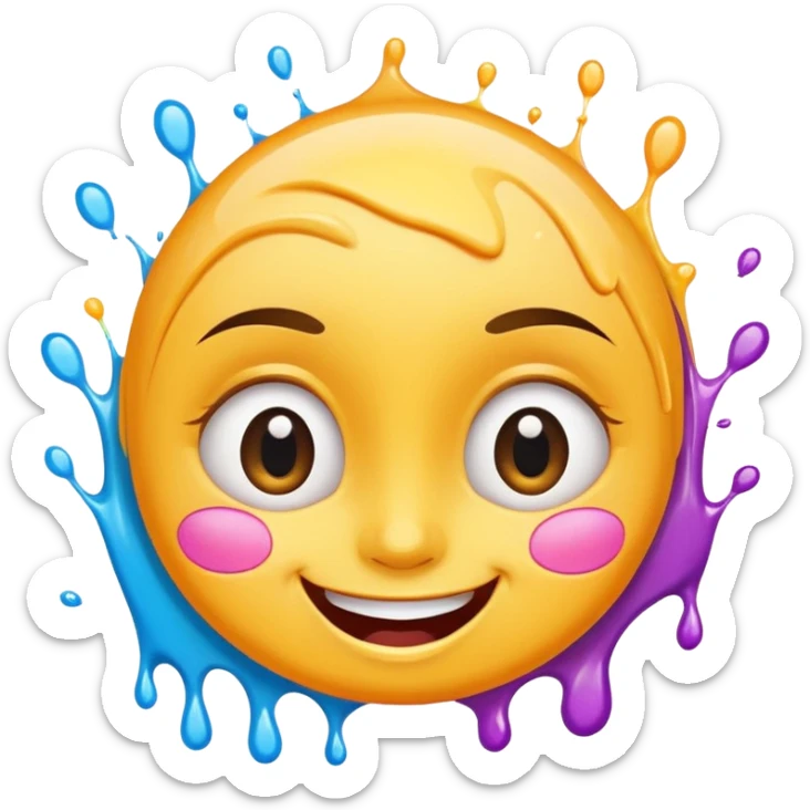 A joyful face with wide eyes and a big smile, tears of laughter flowing. The face radiates positive energy, surrounded by vibrant splashes in dynamic brush strokes. sticker