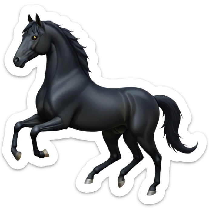 cinematic-[black horse]-realistic-full-body-galopping-emoji,-tail-flicking-lazily,-head-tilted-dramatically,-sleek-[black]-coat,-simplified-yet-realistic-focused-features,-highly-detailed,-glowing-with-an-almost-sarcastic-glow sticker