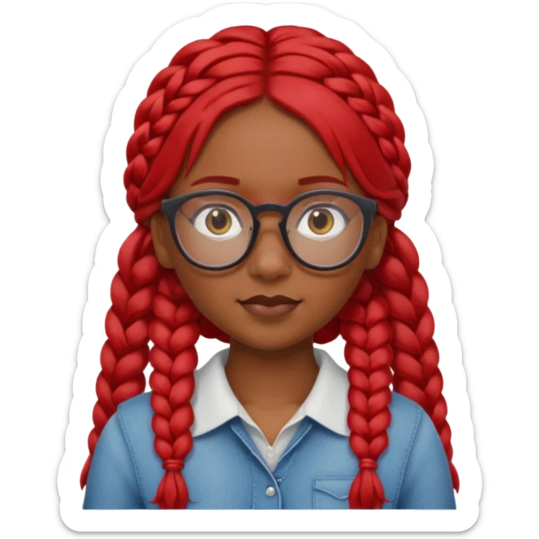 Dark Tan girl with long red plaits and red rimmed  glasses head neck and shoulder shot only sticker
