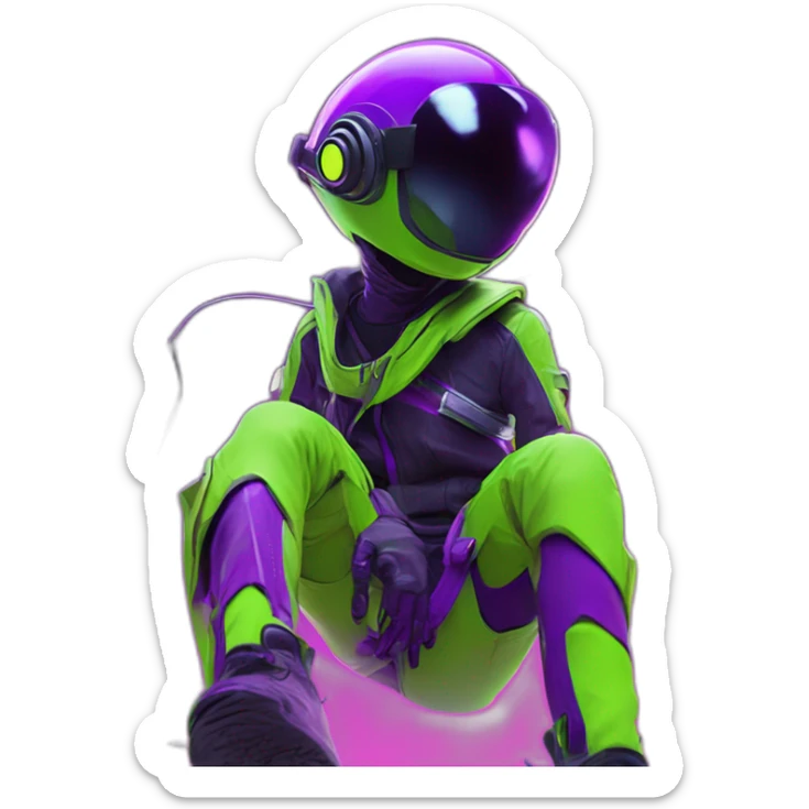 Crazy ants color lemon green and purple neon streetwear cybertech smart Futuristic cyber AR/VR point from him up doing a moonwalker sticker