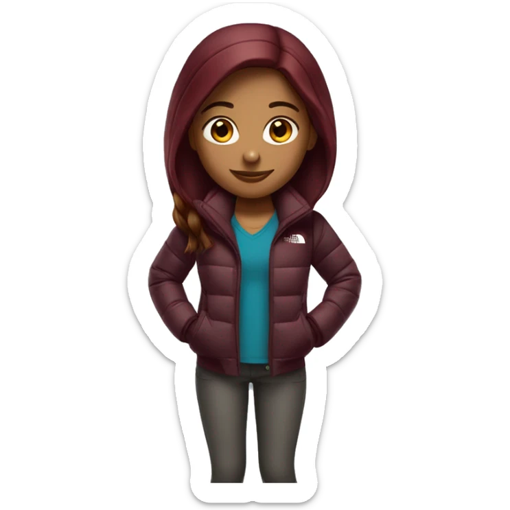 beautiful burgundy straight haired Girl wearing northface full body sticker