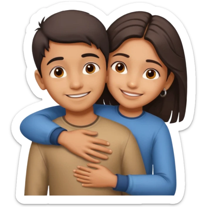 indian boy hugging indian girl from behind... boys hand down near navel of girl... boys head on the shoulder of girl sticker