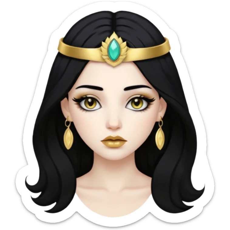 Rosalia (the singer) virgin. (Use lux album cover as reference). Hais black hair with a bleached halo band  in hair and gold lips. sticker