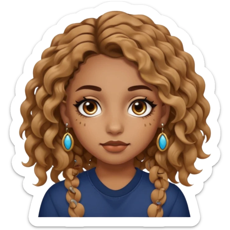 girl with wavy hair, almond shaped eyes, birthmark near her eye, tan, with lots of swag, cool, face piercings (no earrings) sticker