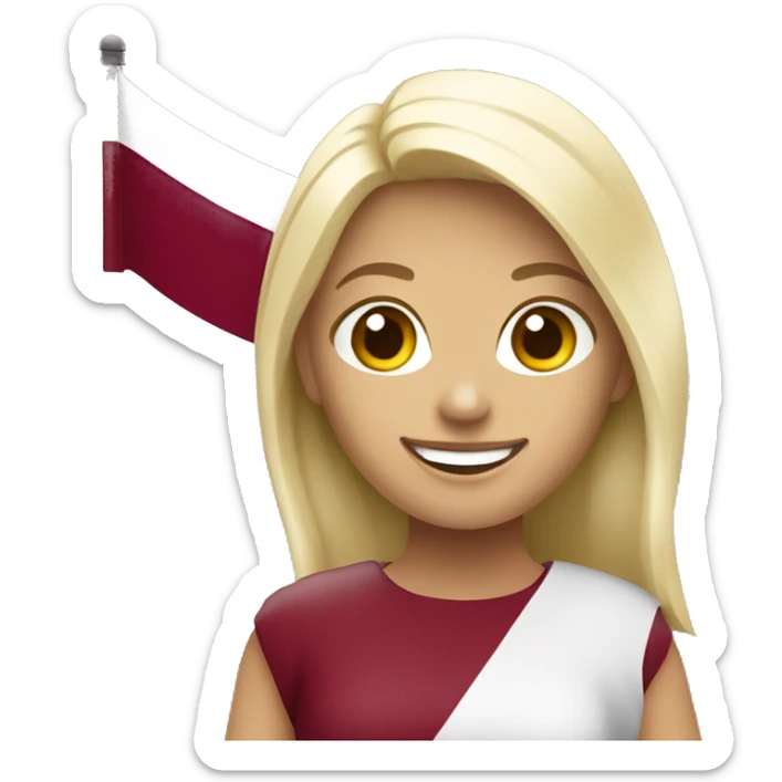 Happy blonde woman with a flag of Latvia in hands sticker