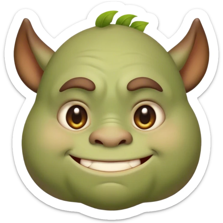 Cinematic Cute Ogre Portrait Emoji, with a surprisingly endearing, plump and huggable figure in soft earthy greens and browns, featuring big, kind eyes and a bashful smile, simplified yet irresistibly adorable, highly detailed with a soft glowing outline that captures the charm of a friendly giant who seems ready for a warm hug! sticker