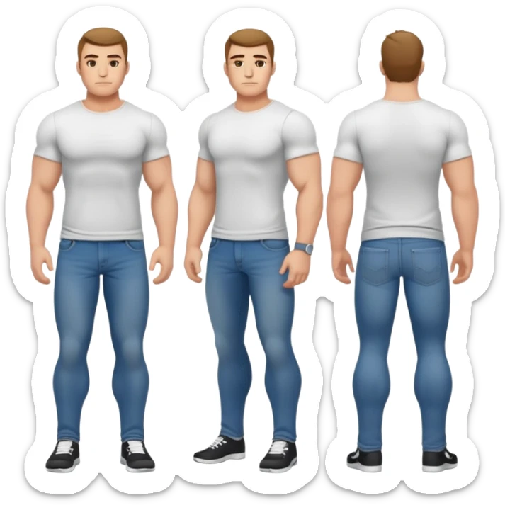 full body bulky male figure standing wearing casual clothes, muscular build, not overweight but not skinny, t-shirt and jeans sticker