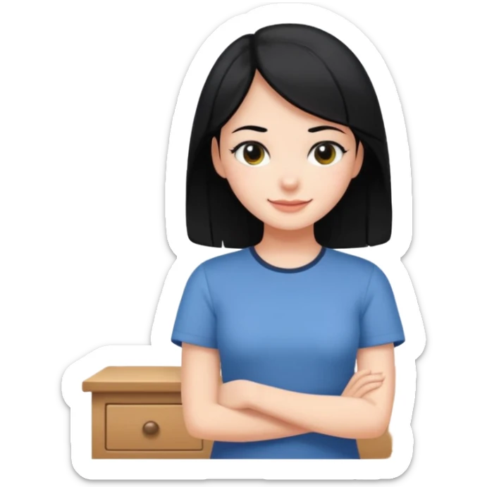girl with black hair in short sleeves at home sticker